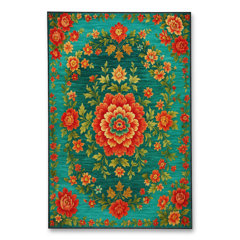 Tapis tissé orange traditionnel Mosso, 4'11" x 7'7"