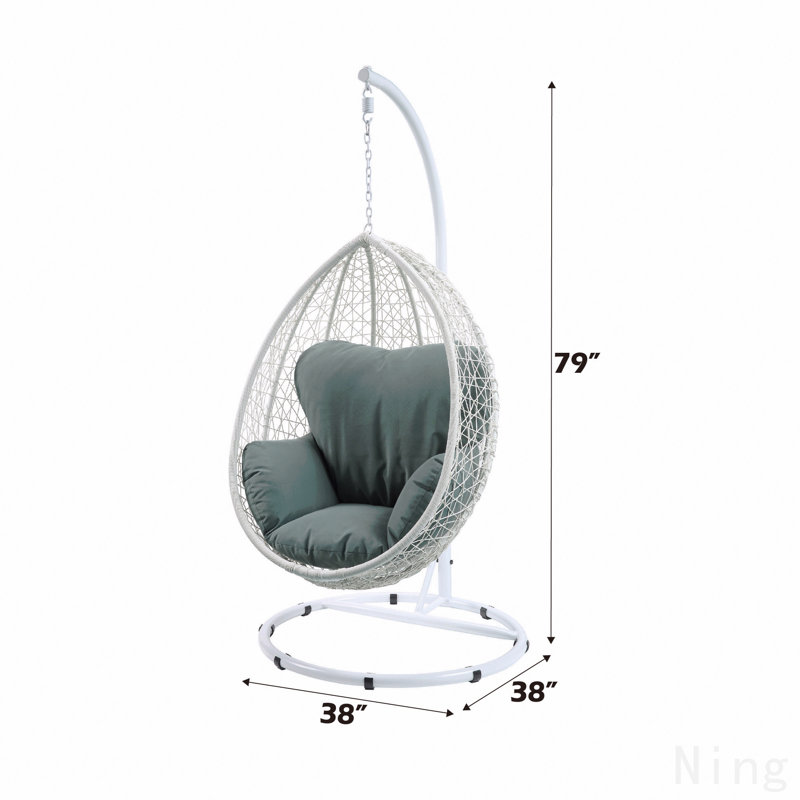 Chaise suspendue en tissu vert et osier blanc, Vert/blanc