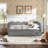 Cozy Gingham Daybed with Two Storage Drawers, USB Port, and Adorable Wave Shaped Linen Fabric-943188023-943188022