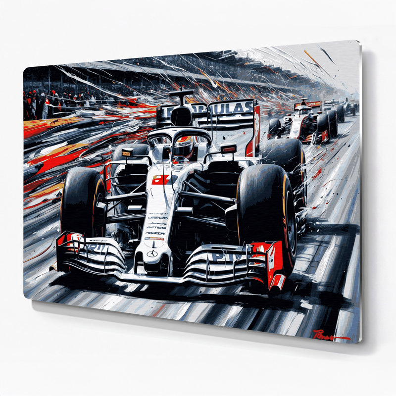 Art de transport, formule 1 et voiture de course, art mural gris en métal, H 11 po x l 14 po x P 0,05 po