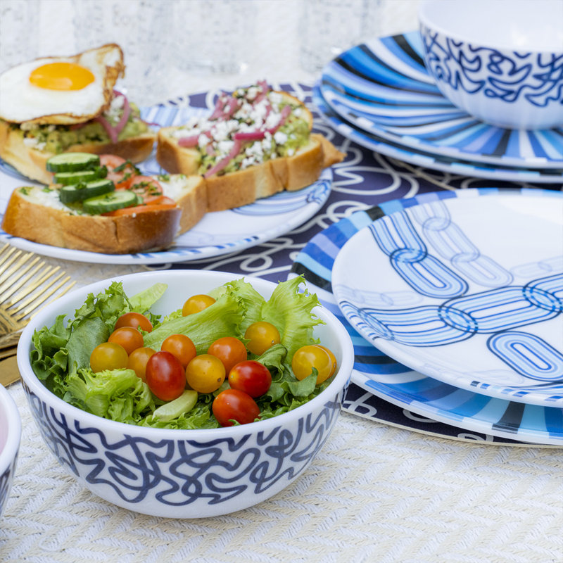 Serviette en lin bleu marine Squiggly