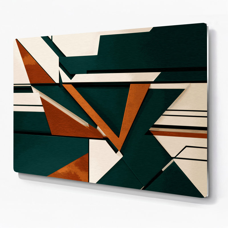 «Geometric Abstraction 89», art mural en métal vert, H 11 po x l 14 po