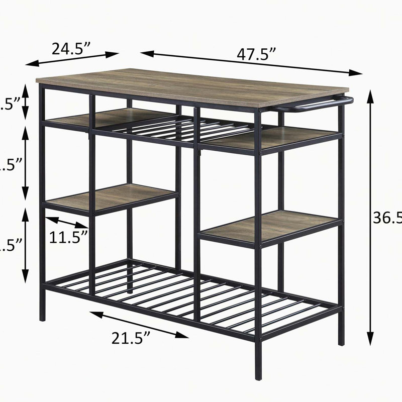Rustic Oak and Black Kitchen Island with Open Shelving