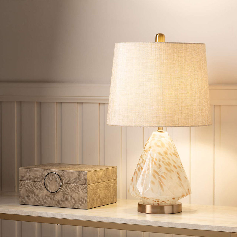 Aimee-Mae 60cm Table Lamp with Glass Base For Bedroom Furniture, Bedside Buffet Lamp with Linen Shade