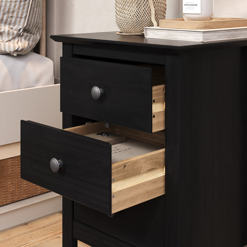  Three Drawer End Table/Nightstand Black, Black