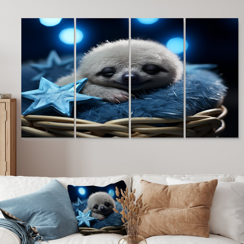 «White and Blue Sloth Serenity Sleep - Sloth», art mural 4 pièces, H 32 po x l 64 po