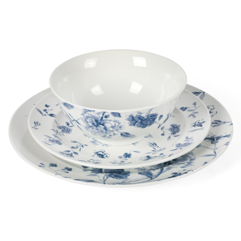 Martha Stewart Porcelain China Dinnerware Set - Service for 4, Blue Floral