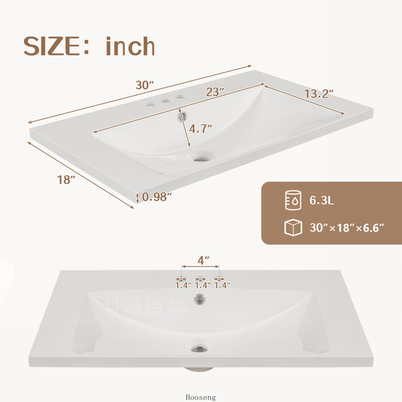 Ensemble de meuble-lavabo autoportant 30 po avec évier, cadre solide et armoire en MDF avec tiroirs multiples, blanc