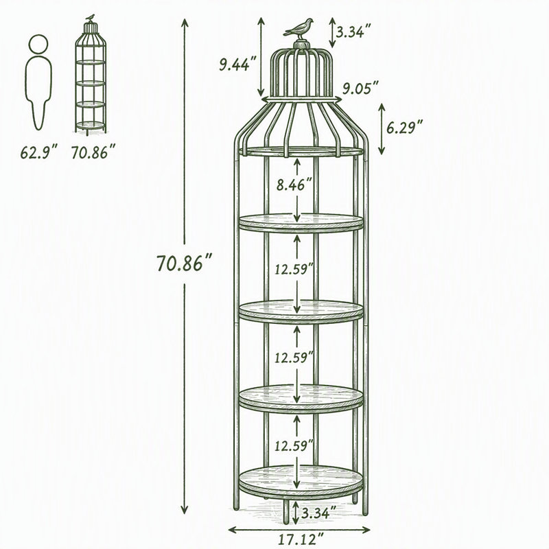 Bibliothèque industrielle, étagère à 4 niveaux avec cage à oiseaux