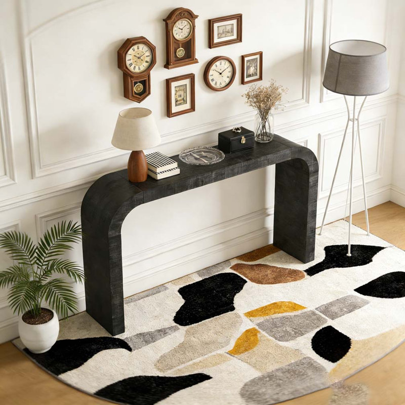 52" Wood Console Table with Curved Edge, Black