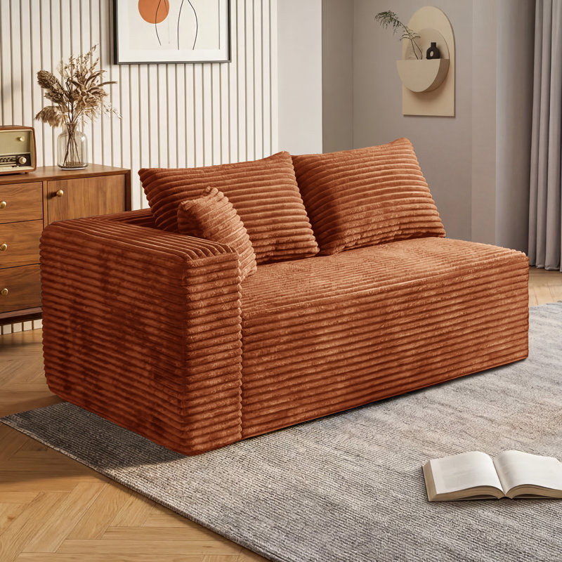 Causeuse en velours côtelé de 59 po de largeur, causeuse modulaire rembourrée avec ressorts ensachés et 3 coussins, aucun composant modulaire requis pour le salon et la salle multimédia.