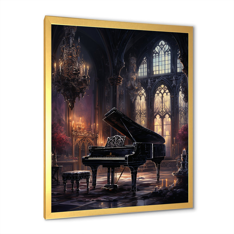 «Gothic Piano Grandeur II», reproduction sur toile, Cadre doré simple, H 32 po x l 16 po x P 1 po