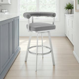 Walnes Modern Industrial Swivel Metal Counter Or Bar Height Barstool With Top Grain Leather Seat