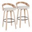 Tabouret de bar 30 po à hauteur fixe avec pivot en bois lavé blanc et tissu avoine avec repose-pieds rond en métal noir - ensemble de 2