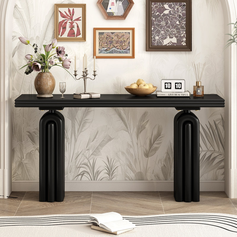Console élégante et luxueuse en placage d'acacia, Noir, noir, noir, noir