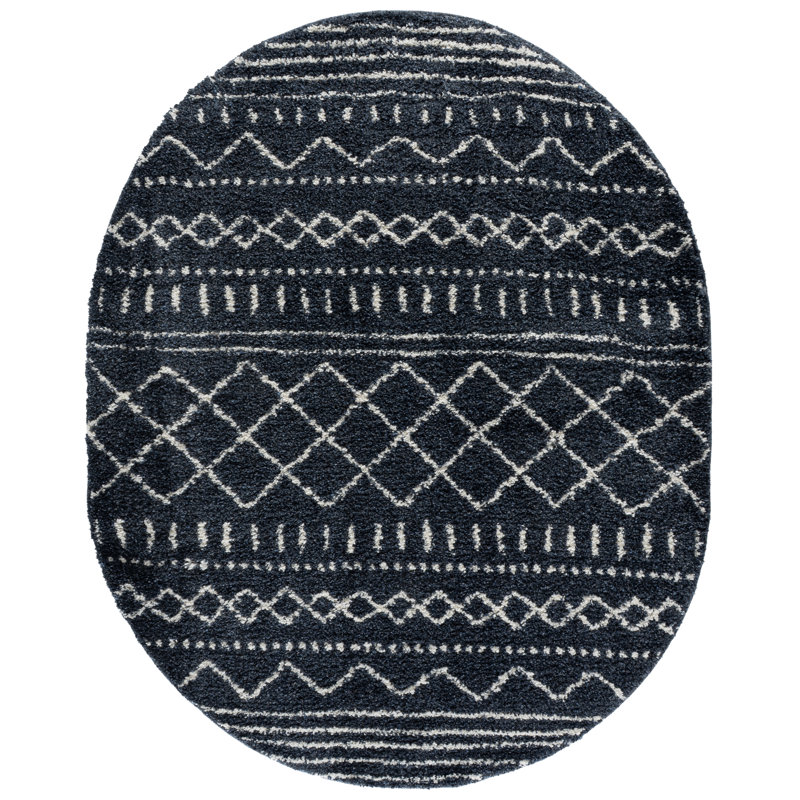 Gilbertown Performance Southwestern Rug, Oval 6' x 8', Slate Blue/Ivory