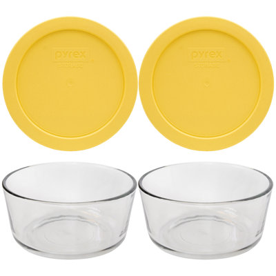 Pyrex (2) 7201 4 Cup Glass Bowls & (2) 7201-PC Lids