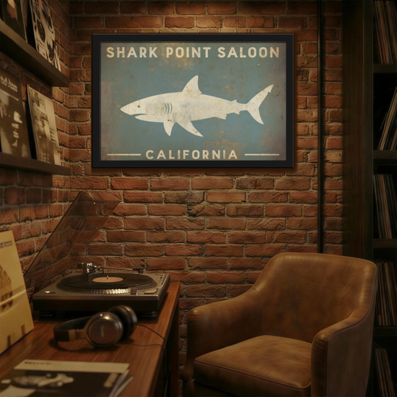 Animals Shark Point Saloon California Sign With Shark Silhouette, 12" H x 18" W