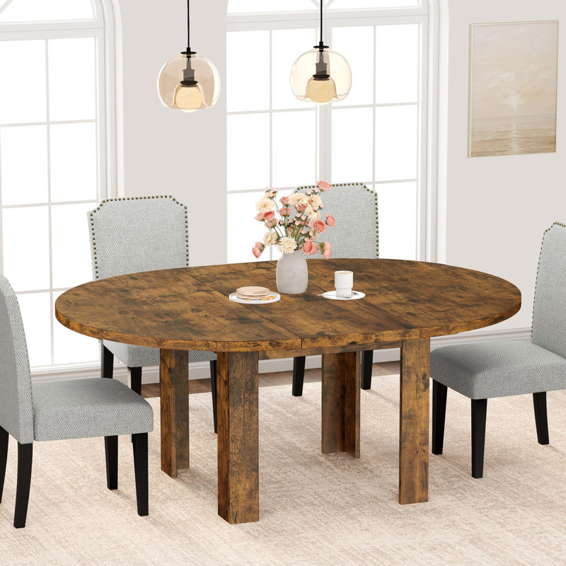 Table de salle à manger extensible pour 4 à 6 personnes, table de cuisine extensible ronde à ovale de 47 à 63 po avec rallonge cachée intégrée, table de salle à manger d'appartement de ferme, gris