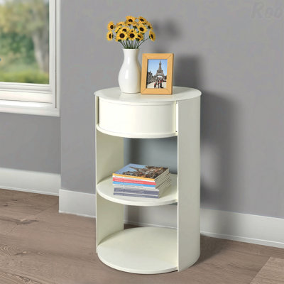 Table d'appoint ronde d'intérieur en métal à 3 niveaux avec armoire à porte coulissante
