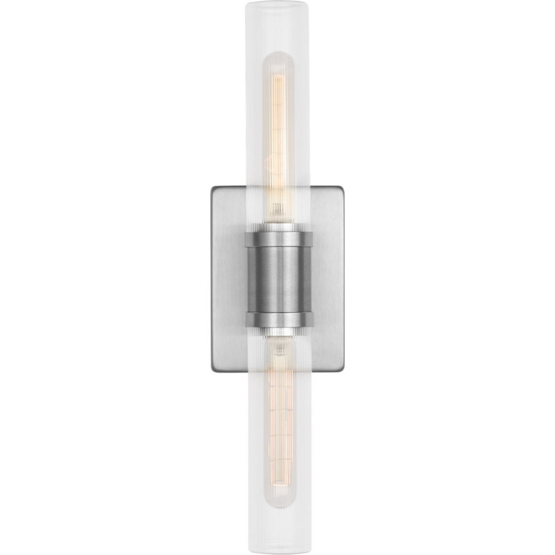 Keaton Two Light Vanity, Brushed Nickel, 20" H x 5" W x 3.63" D, Clear Fluted