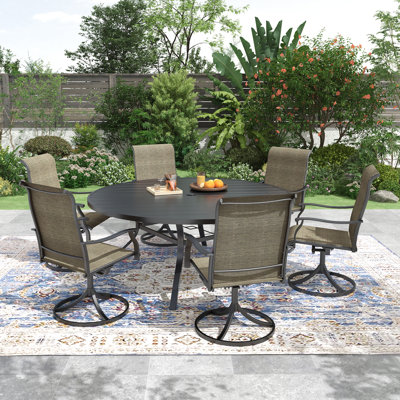 6-person Round Dining Set With Swivel Chairs