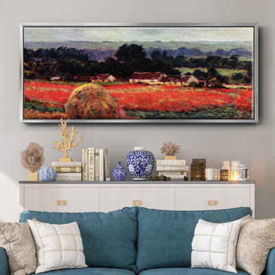The poppy Blumenfeld (The barn) by Monet - Framed Canvas