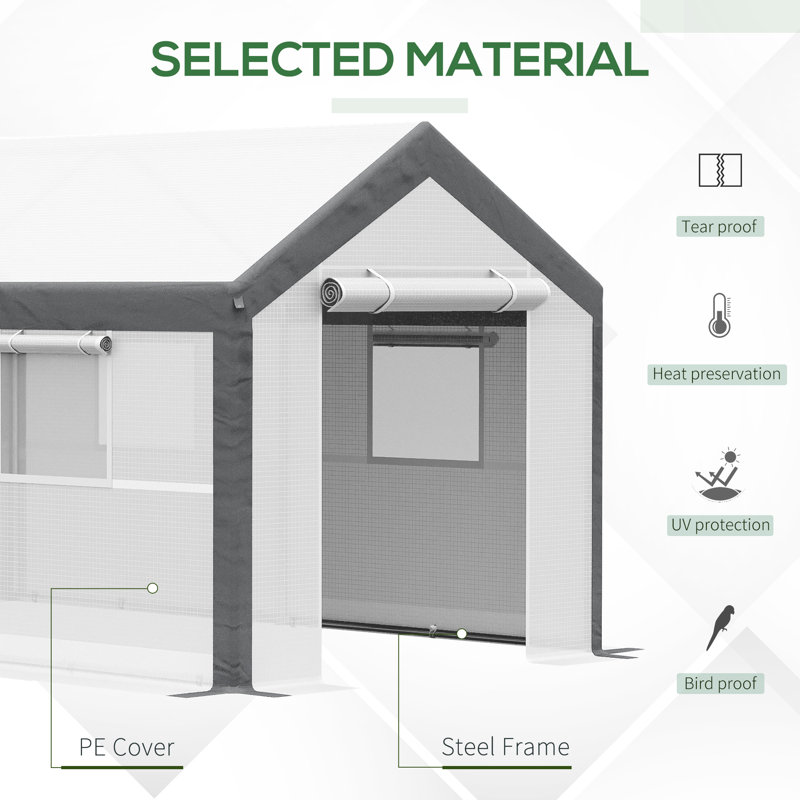 Outsunny 12' x 7' x 7' White and Dark Grey Walk-In Greenhouse