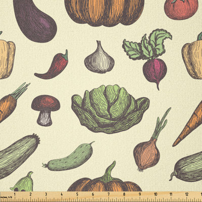 Fabric by the meter, vegan mushrooms, multi -colored, 1 meter