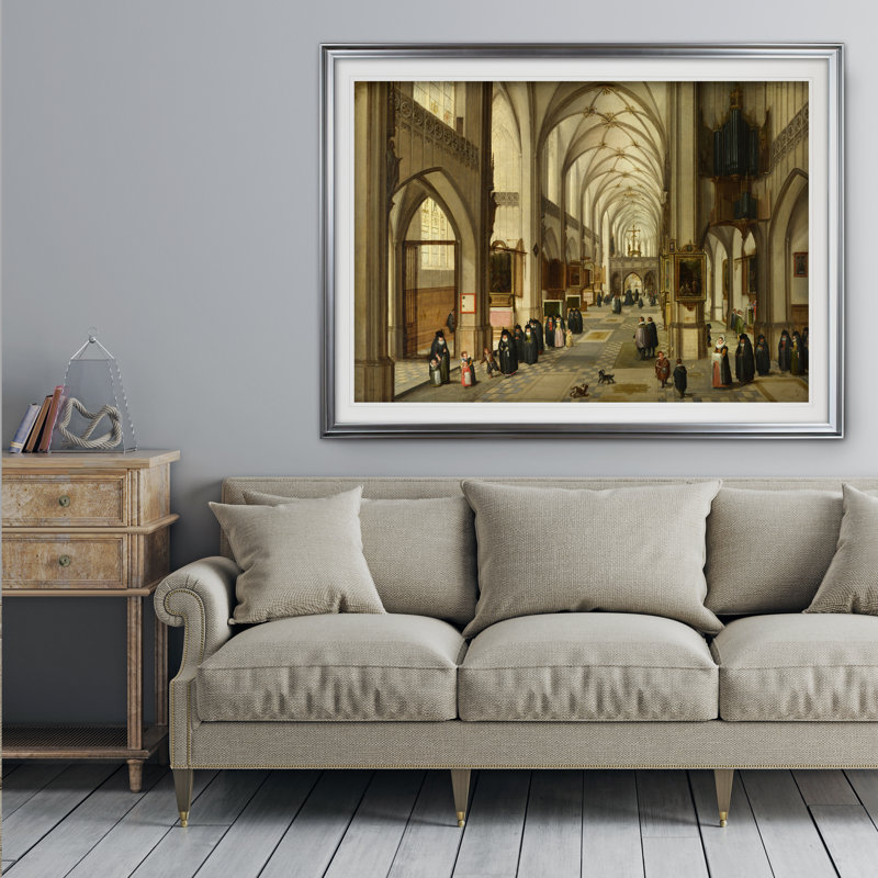 « gothic église », impression, Cadre argenté, H 20 po x l 24 po x P 1,5 po