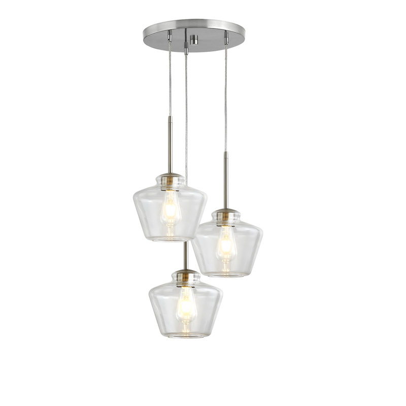 Luminaire suspendu à 3 lumières, Nickel brossé, Transparent