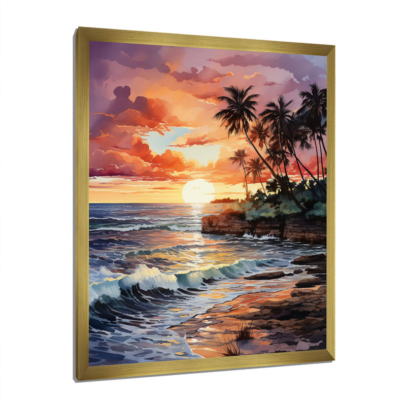 Couchers de soleil de Almun, pêche, mauve, Mexique, Cancun, H 32 po x l 24 po x P 1 po, Encadrement doré