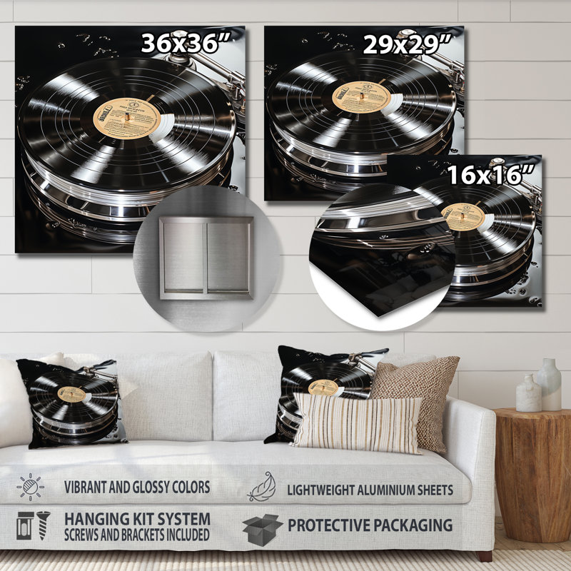 Vinyle vinyle reflet - musique, décoration murale en métal, H 16 po x l 16 po x P 1 po