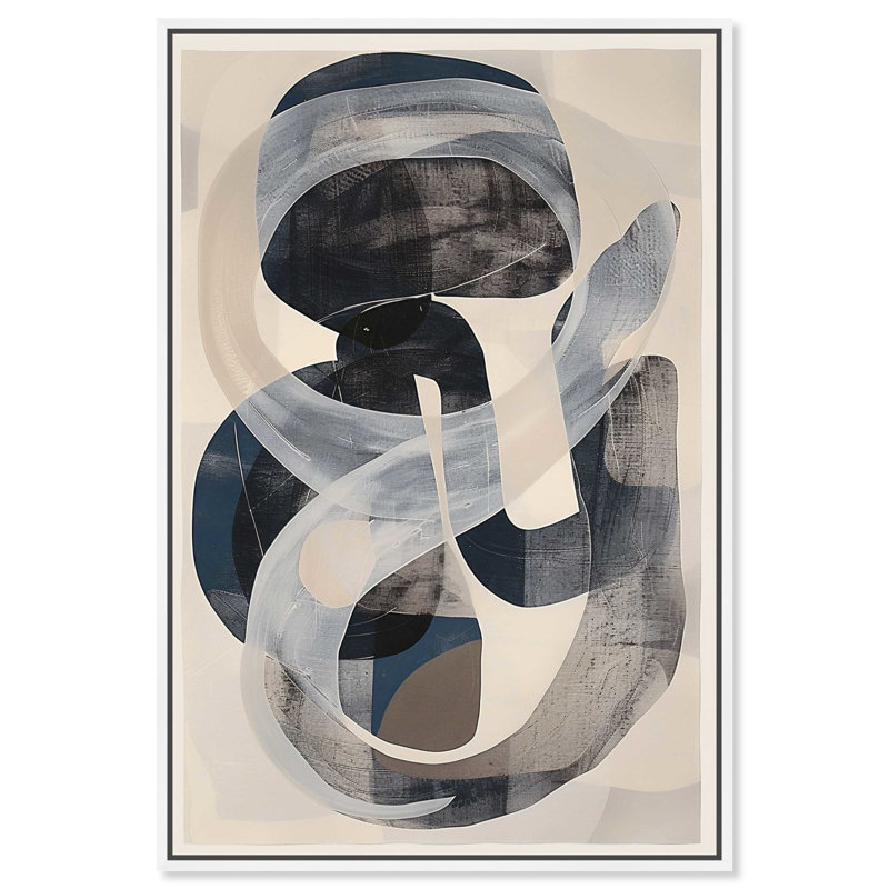 Large Abstract Blue and Gray Canvas Wall Art with White Frame