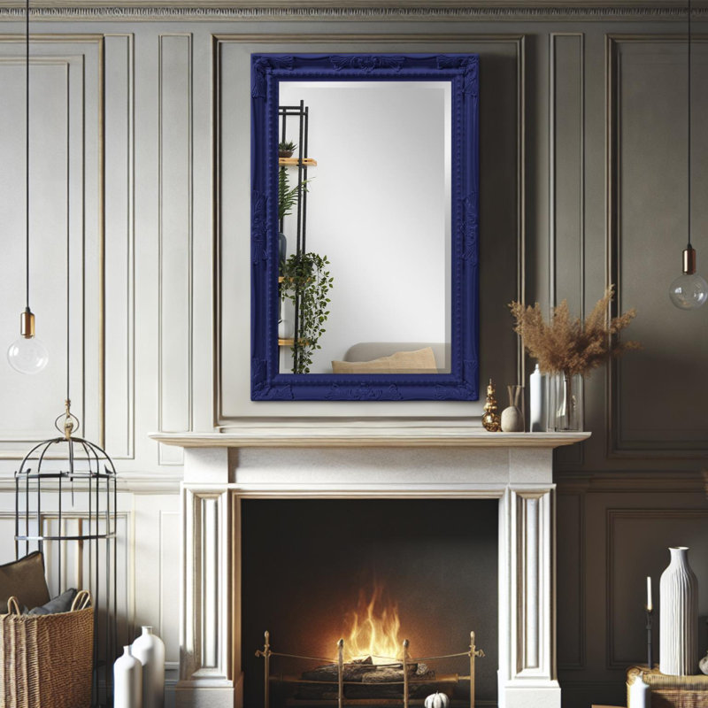 Miroir d'appoint biseauté traditionnel, Bleu marine brillant