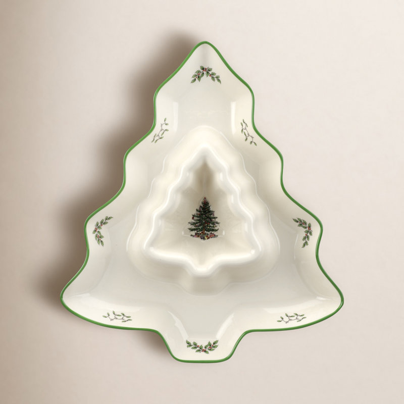 Spode Christmas Tree Tree Chip & Dip 13"