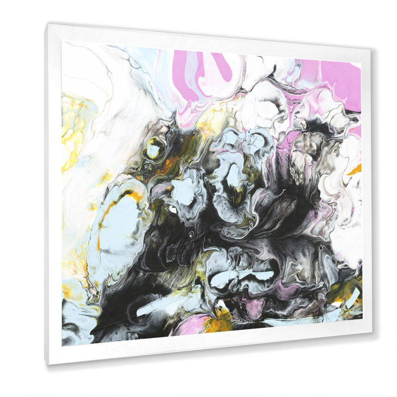 Noir et rose sur blanc - reproduction d'art moderne sur toile, H 17,5 po x l 16 po, Cadre blanc