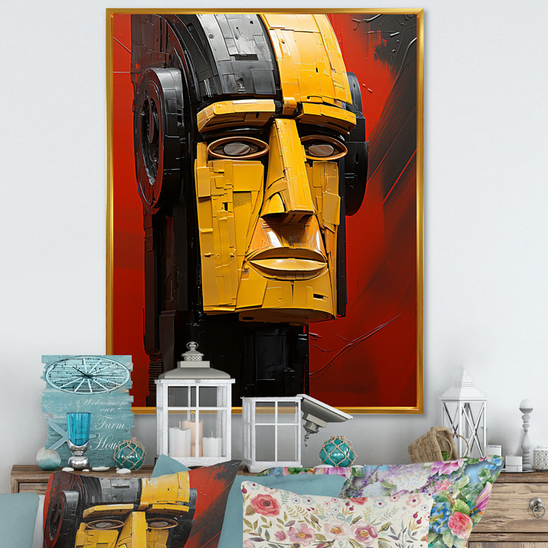 Guerrier zoulou, masque africain 4 - Masque africain, art mural, Cadre flottant doré, 44" H x 34" W
