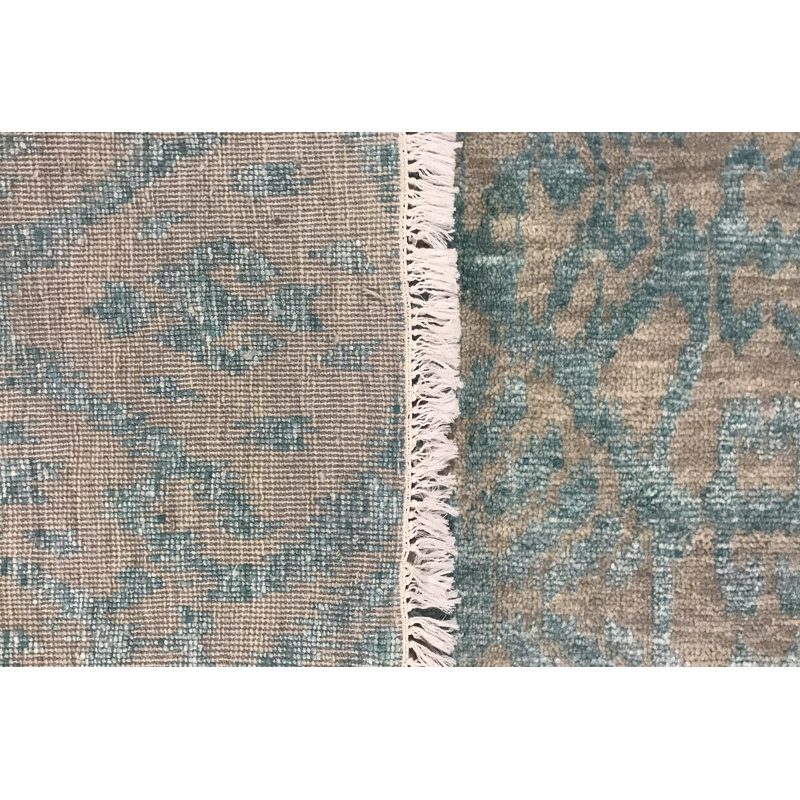 Hand-Knotted High-Quality Silver and Aqua Area Rug