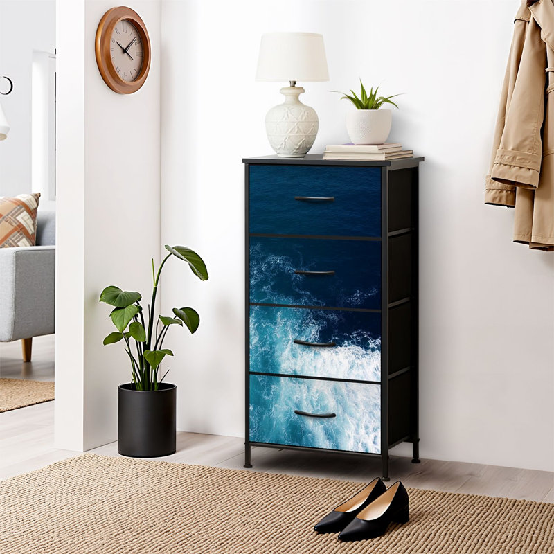 4 Drawer Dresser for Bedroom, Narrow Chest of Drawers, Wooden Top and Study Iron Frame 18"x37.5"-(WxH)