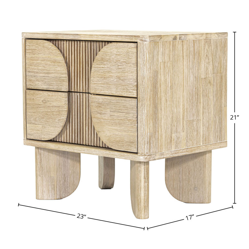 Hina 2-Drawer Acacia Nightstand