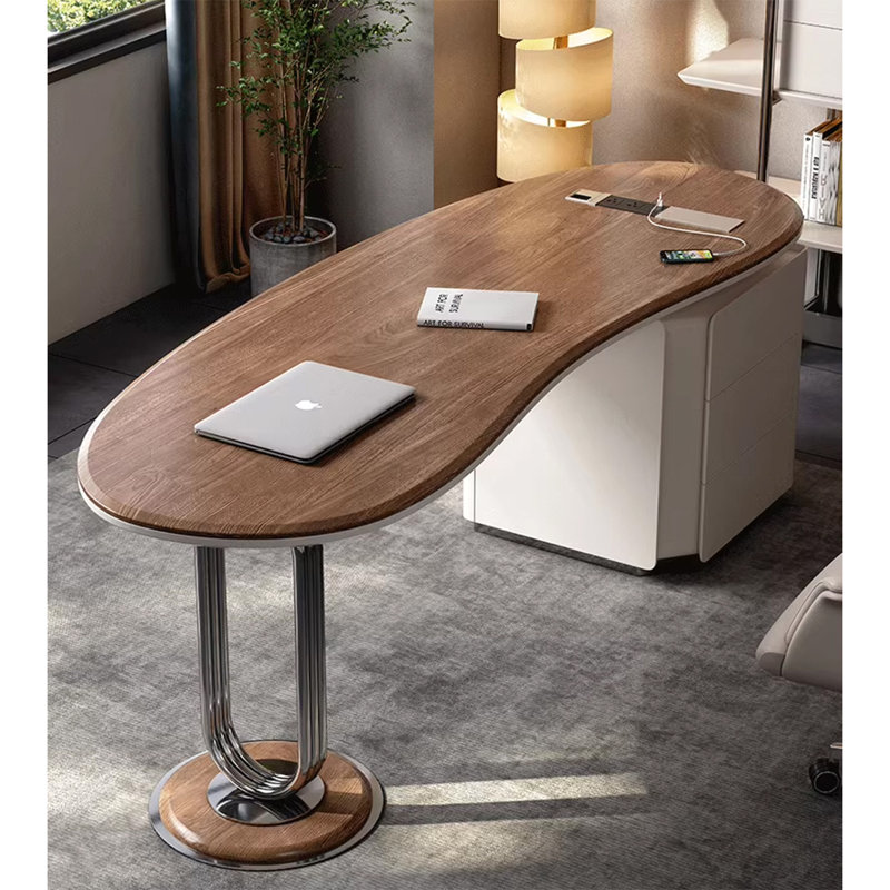 Bureau incurvé moderne en bois massif avec tiroirs et finition laquée Modern, H 29,53 po x l 70,87 po x P 27,56 po