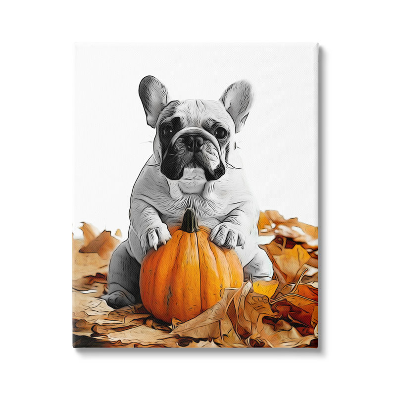 Chiot avec citrouille d'automne, H 40 po x l 30 po x P 1,5 po