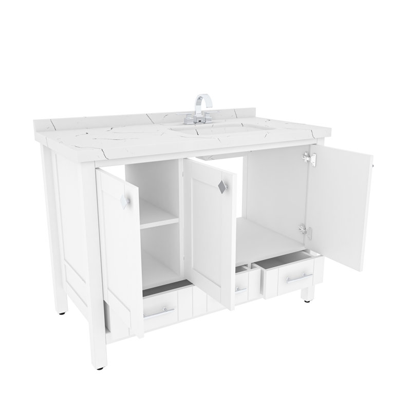 Elektra 47'' Single Bathroom Vanity with Engineered Marble Top, White