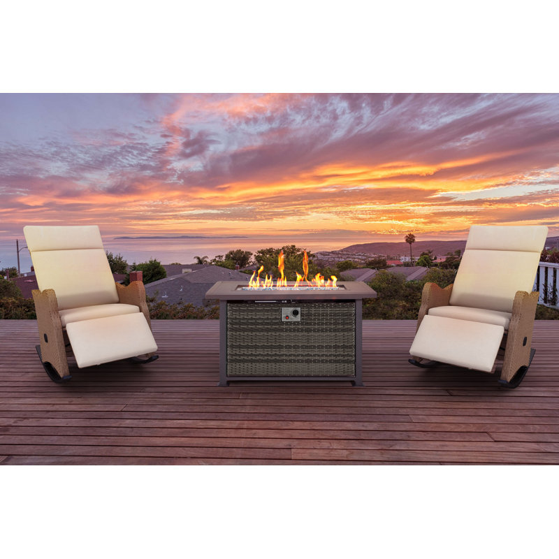 Fire Pit Table Auto-Ignition Propane Gas Fire Pit Table, Light Brown, 24.8" H x 50.4" W x 30.5" D