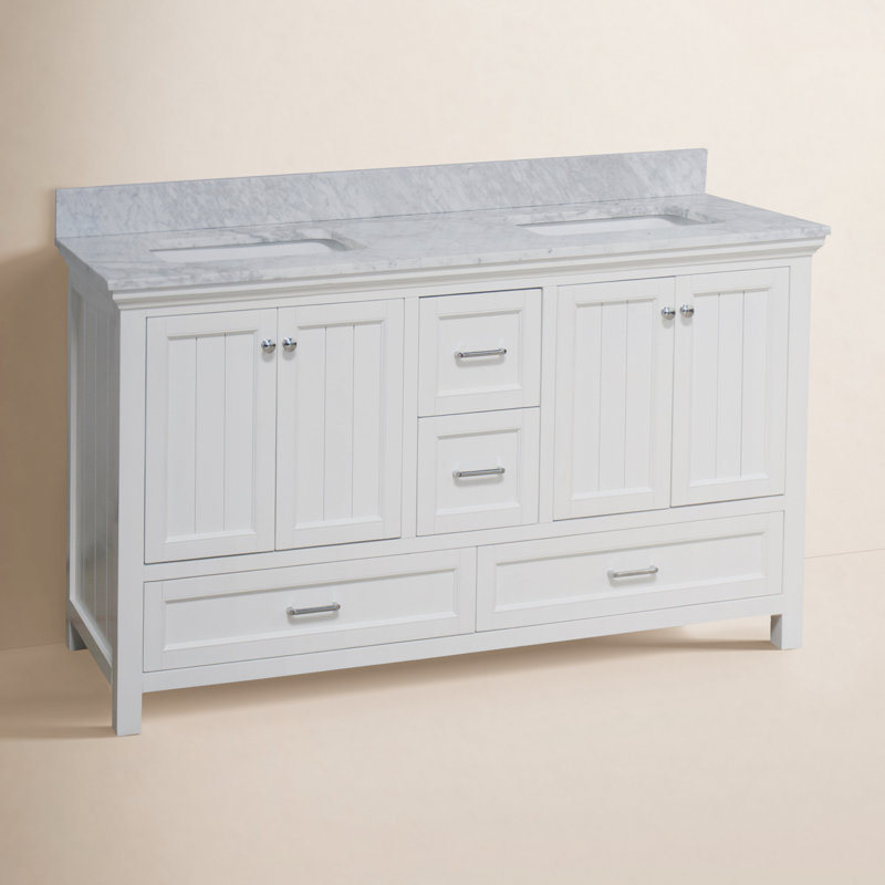Maven 60'' Double Bathroom Vanity with Carrara Marble Top, White