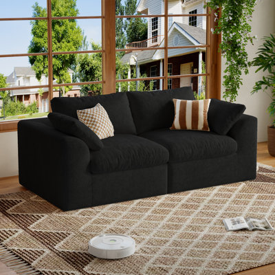 78" Boneless Cloud Couch, Deep Seat Loveseat Sofa with Mousse Velvet, Dual Layer Foam, Movable Backrests, No Assembly,Black