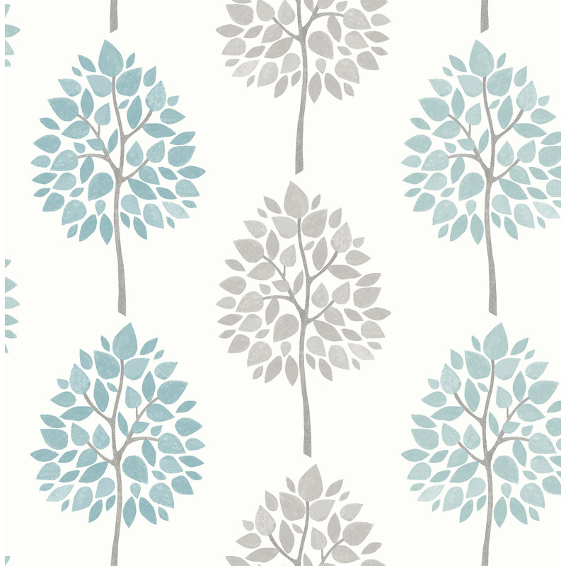 Rouleau de papier peint L 33 pi x l 20,5 po Guillem Tree, Aigue-marine