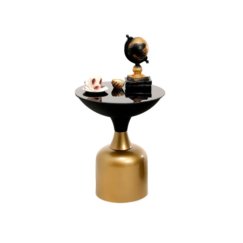 Table d'appoint Modern Glam, 1 pièce, finition dorée et noire, plateau miroir gris foncé (16,5 po x 18,1 po x 16,5 po) | Fabrication 100% métal, épaisseur de 0,16 pouce | Électrostatique thermolaqué pour plus de durabilité, décor élégant pour toute pièce