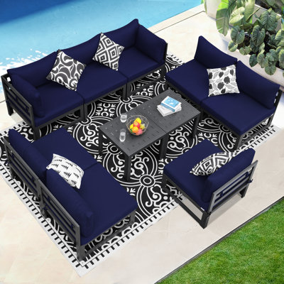 Gillean 8 - Person Modern Aluminum Outdoor Sectional Seating Group with Cushions & Coffee Table, Rust-Resistant Patio Conversation Set